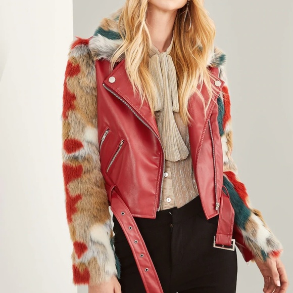 SHEIN red jacket with fur sleeve - Picture 1 of 3